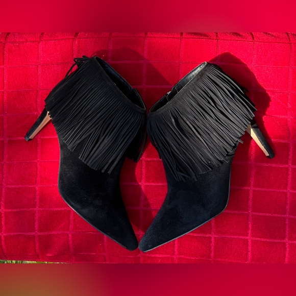 Sam Edelman Kandice Suede Fringe High Heel Booties Black Size 6 EUC - Picture 5 of 12